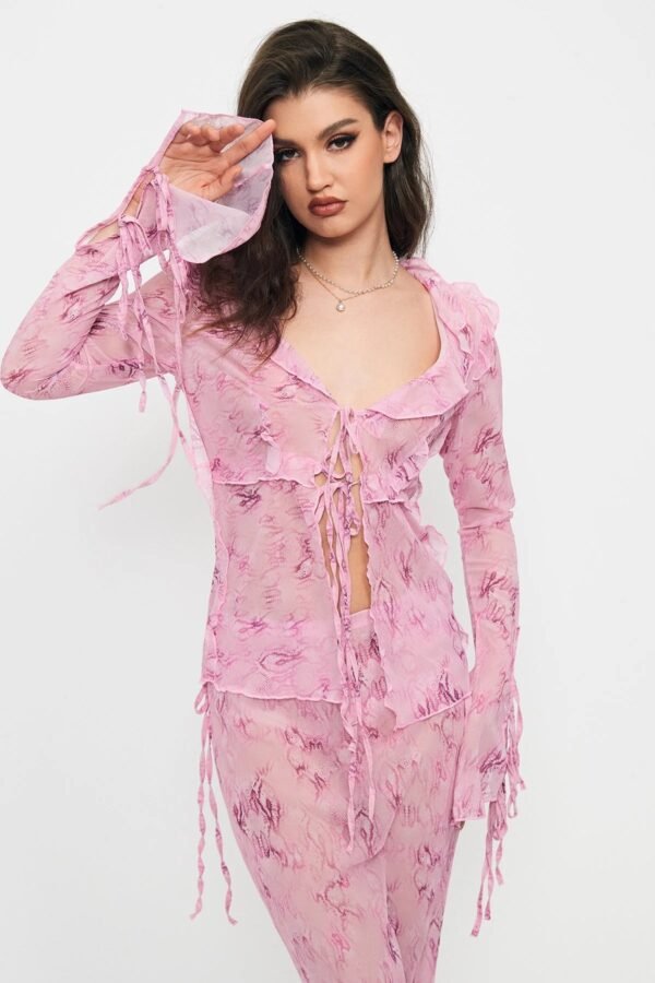 Pink Chiffon Dress - Cute Two Piece Outfit - Strappy Lace Two Piece Suit for Women - Image 3