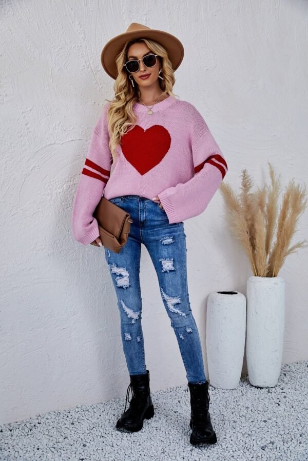 Valentine Love Heart Sweater - Round Neck Full Sleeve Heart Print Sweater - Gift for Her - Image 2