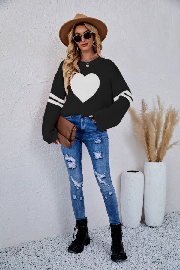 Valentine Love Heart Sweater - Round Neck Full Sleeve Heart Print Sweater - Gift for Her - Image 3