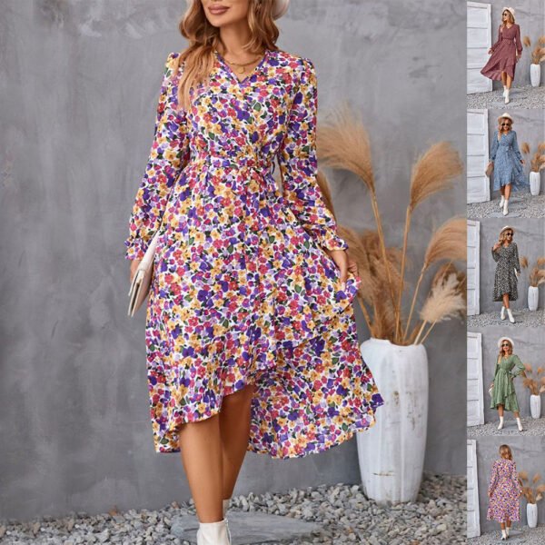 Floral Long Sleeve Dress - Comfy Cute Outfit Flowy Dress - Casual and Comfortable Clothing