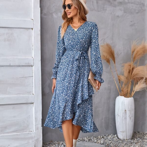 Floral Long Sleeve Dress - Comfy Cute Outfit Flowy Dress - Casual and Comfortable Clothing - Image 3