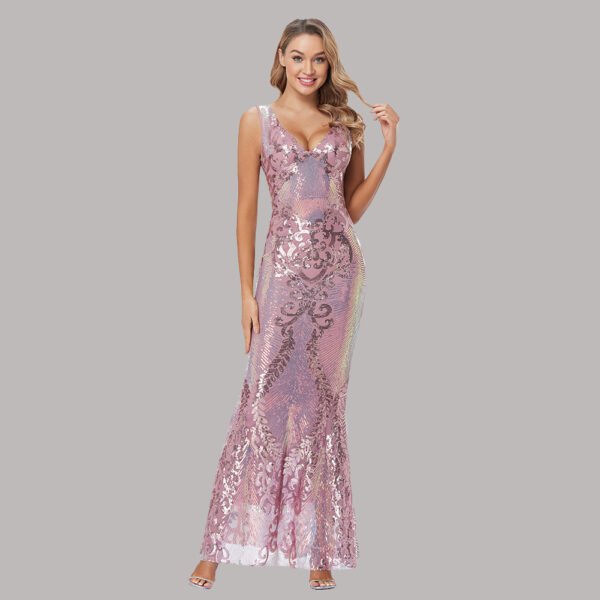 Pink Sequin Dress - Pink Long Evening Gown Dress for Women - Hot Pink Sparkly Sequin Dress - Image 3