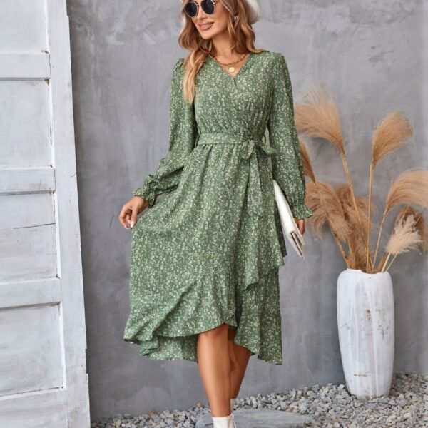 Floral Long Sleeve Dress - Comfy Cute Outfit Flowy Dress - Casual and Comfortable Clothing - Image 2