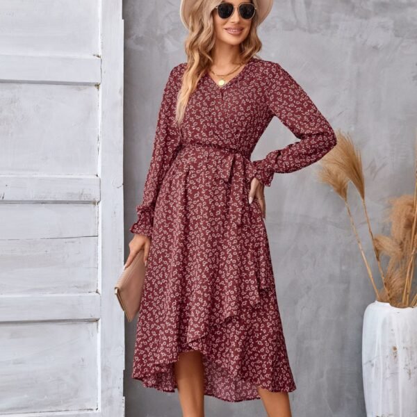 Floral Long Sleeve Dress - Comfy Cute Outfit Flowy Dress - Casual and Comfortable Clothing - Image 4