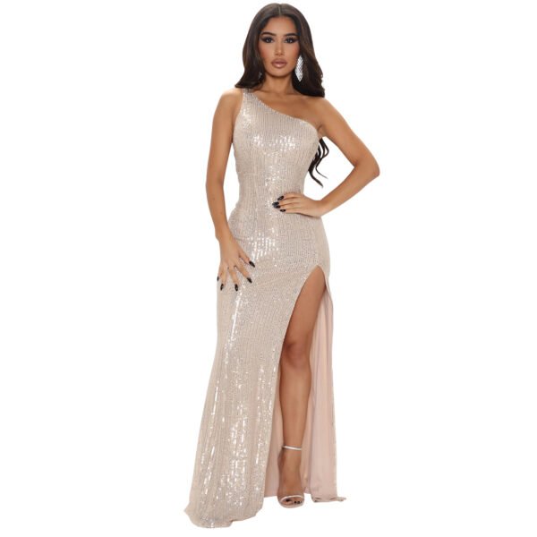 Night Club Dress - Stunning One Shoulder Maxi Dress With Slit On The Side- Club Party Dress For Women - Image 5