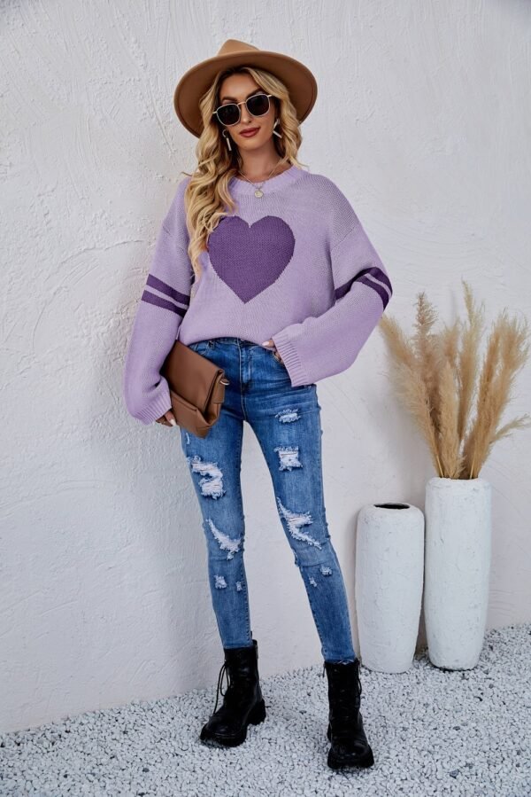 Valentine Love Heart Sweater - Round Neck Full Sleeve Heart Print Sweater - Gift for Her - Image 6