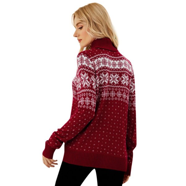 Women's Festive Sweater - Christmas Snowflake Sweater - High Neck Full Sleeves Sweater - Image 4