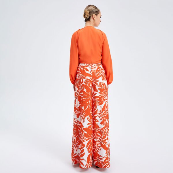 Orange Dress For Women - Stunning Long Lantern Sleeves Printed Co-ord Dress Set with Tie Front Top - Image 7