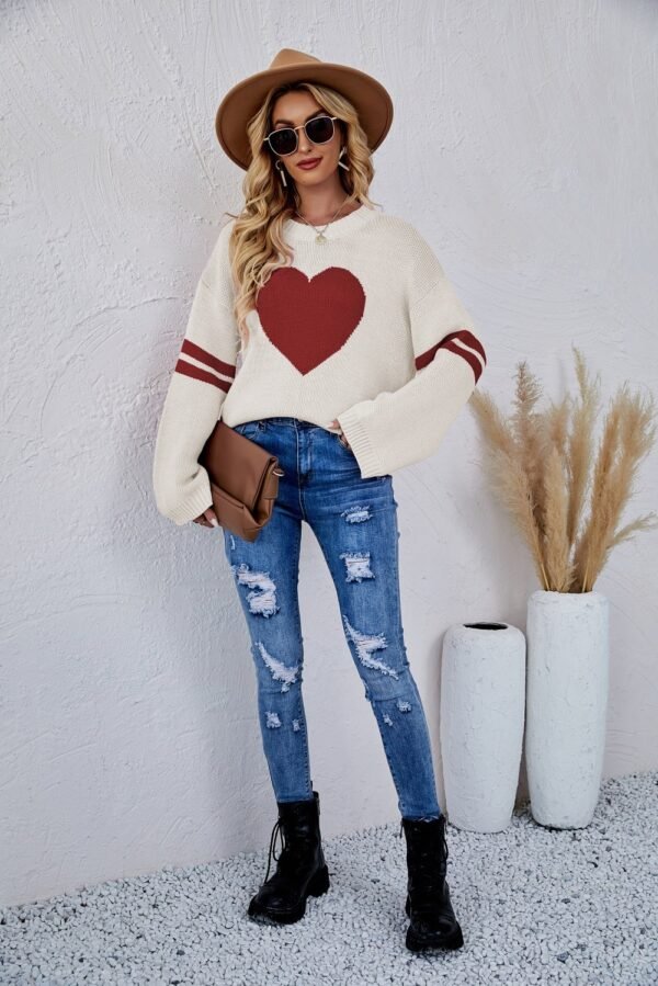 Valentine Love Heart Sweater - Round Neck Full Sleeve Heart Print Sweater - Gift for Her - Image 10