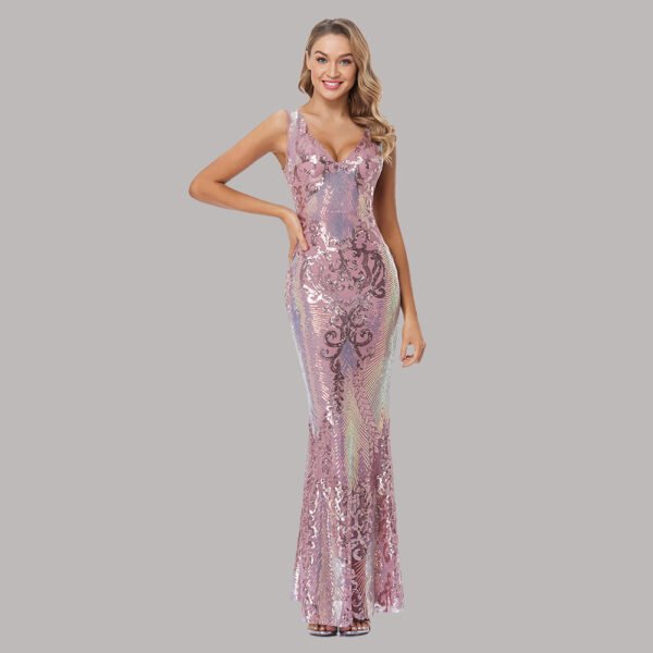 Pink Sequin Dress - Pink Long Evening Gown Dress for Women - Hot Pink Sparkly Sequin Dress - Image 4