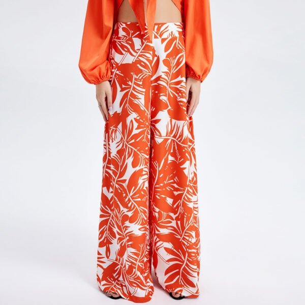 Orange Dress For Women - Stunning Long Lantern Sleeves Printed Co-ord Dress Set with Tie Front Top - Image 6