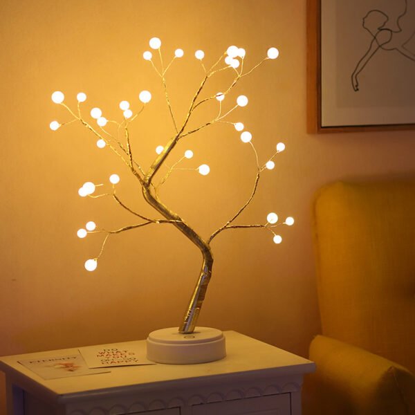 Tree Bedside Lamp - Tree Light Touch Switch Pearl Star Night Light - Image 3