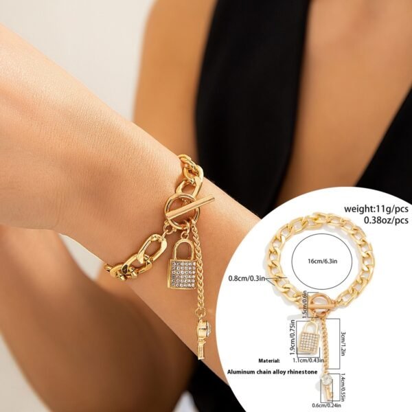 Thick Chain With Shiny Lock And Key Pendant & Necklace For Women - Image 5