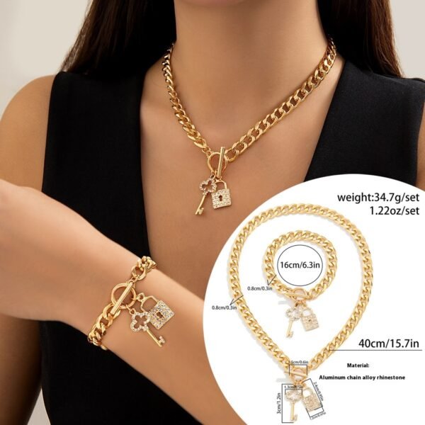 Thick Chain With Shiny Lock And Key Pendant & Necklace For Women - Image 8