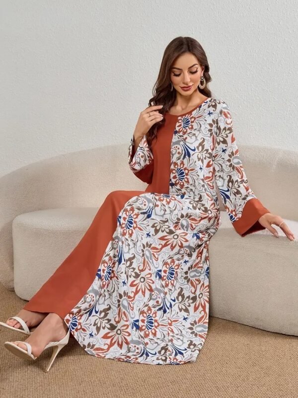 Kaftan Pattern Dress - Elegant Printed Long Maxi Dress - Image 3