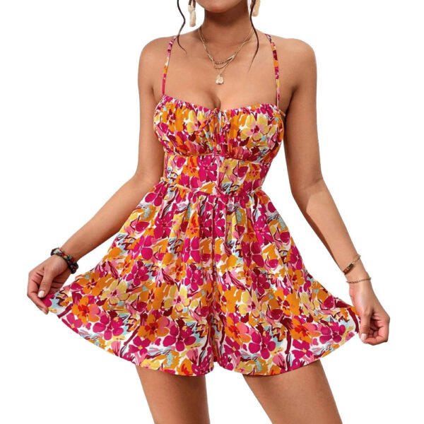 Beach Short Dress with Floral Prints and Lace-up - Image 6